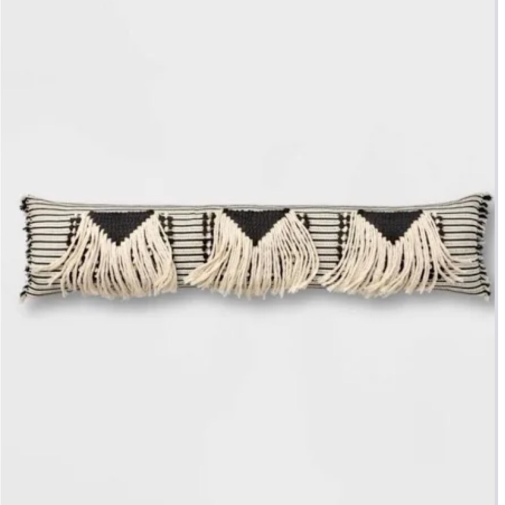 RARE Black and Cream Fringe Throw Pillow